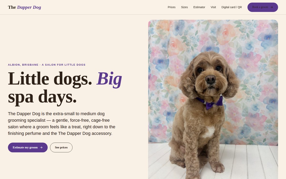 Screenshot of The Dapper Dog Grooming Co. website