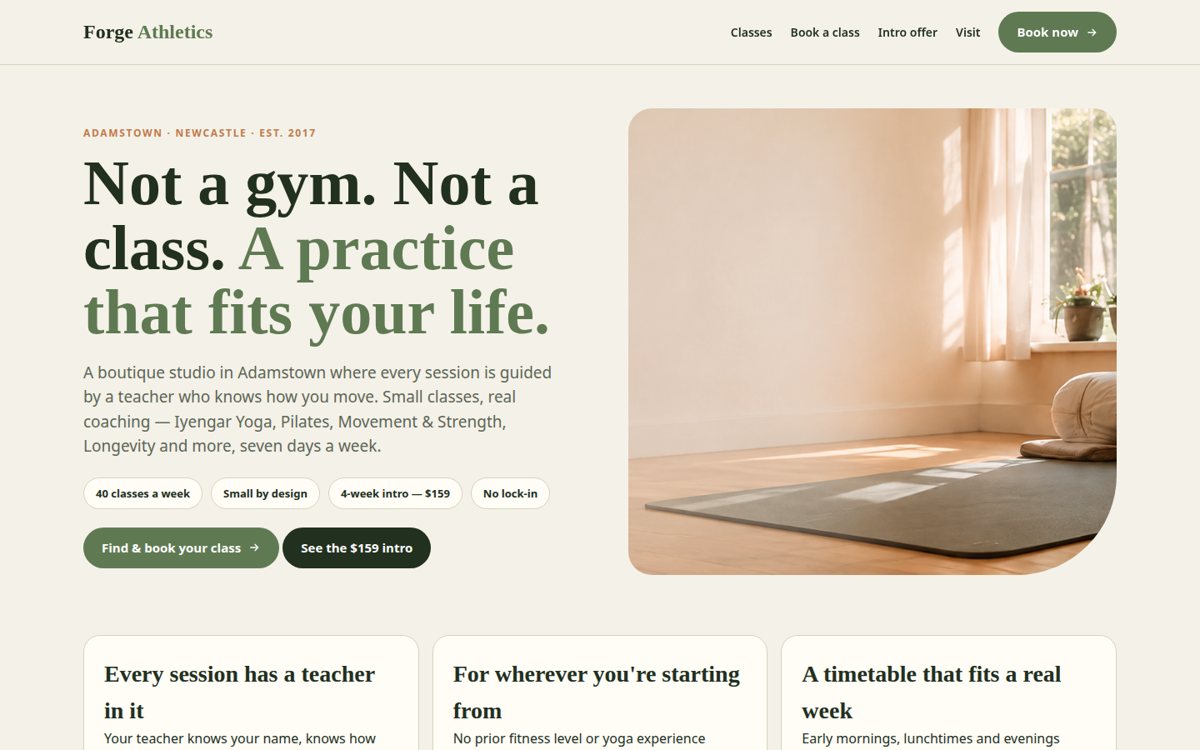 Screenshot of Forge Athletics Club website