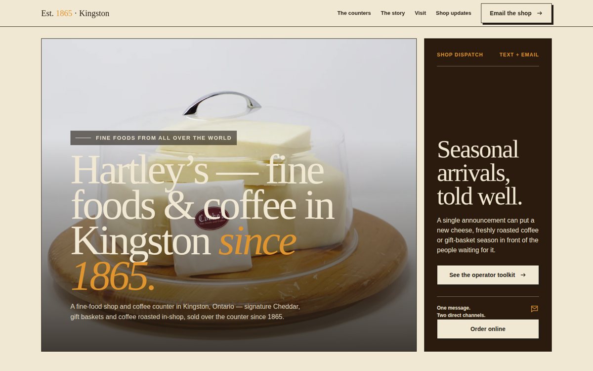 Screenshot of Hartley's Fine Foods website