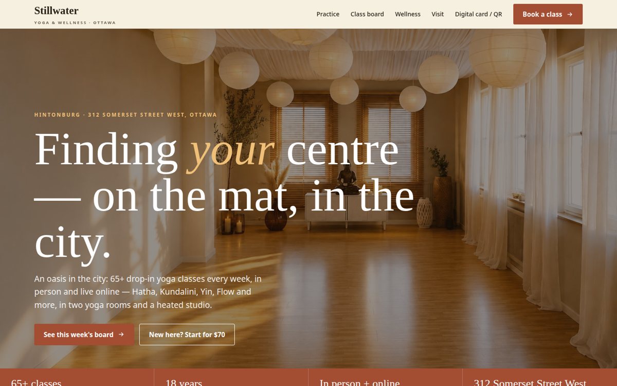 Screenshot of Stillwater Yoga and Wellness website