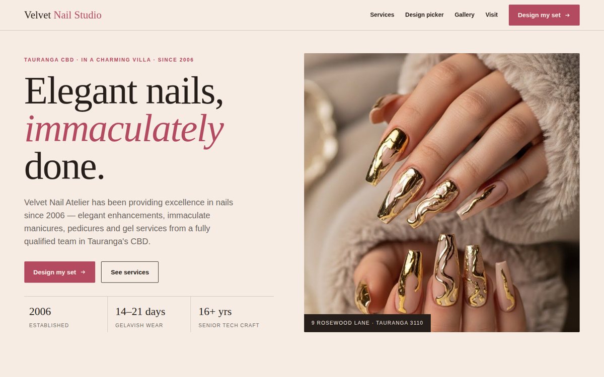 Screenshot of Velvet Nail Atelier website