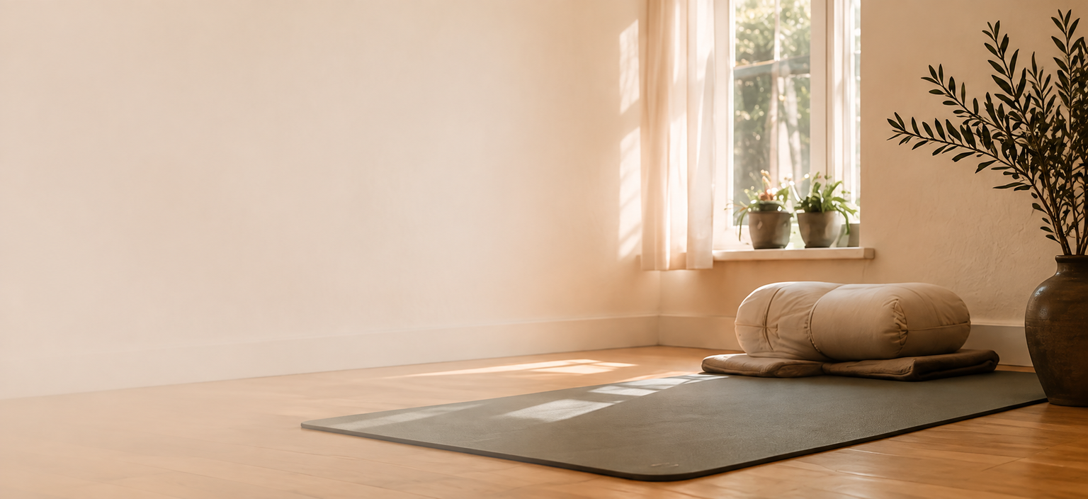 Light-filled yoga studio at Forge Athletics Club prepared for a small coached class