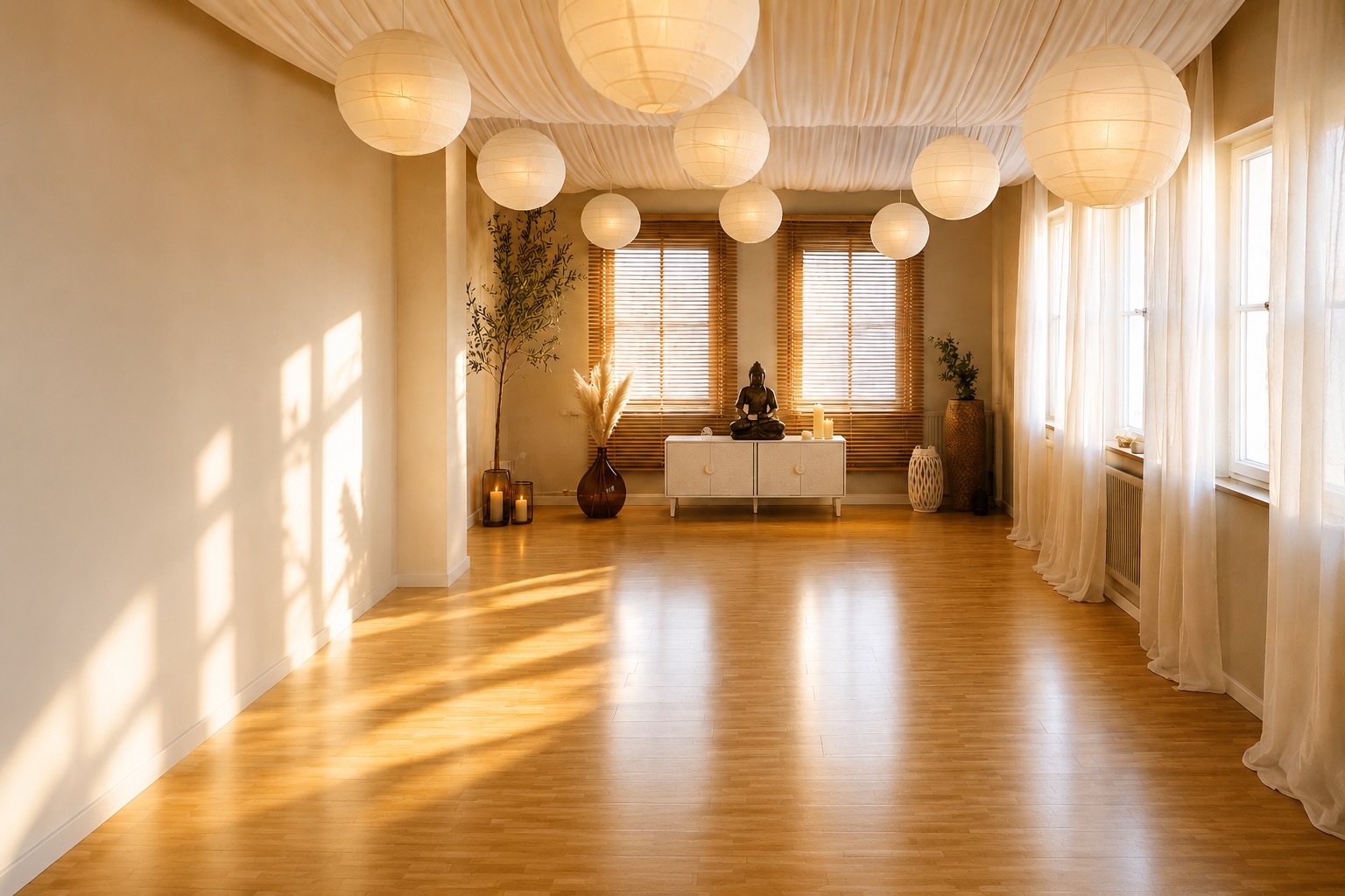 A warm, light-filled yoga studio class at Stillwater
