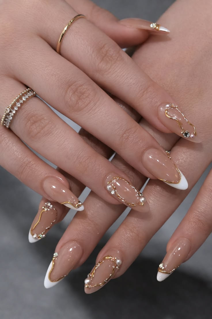 Long elegant nail set in detail